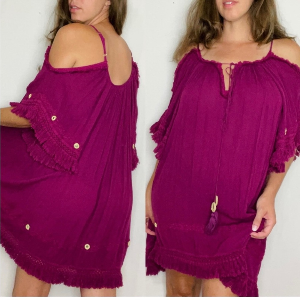 EARTHBOUND Umgee beautiful Boho Fringe Cold Shoulder Dress